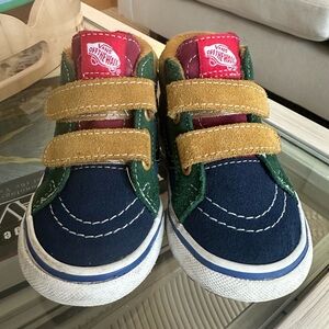 Vans Kids' Blue and Green Sneakers with Tan Straps